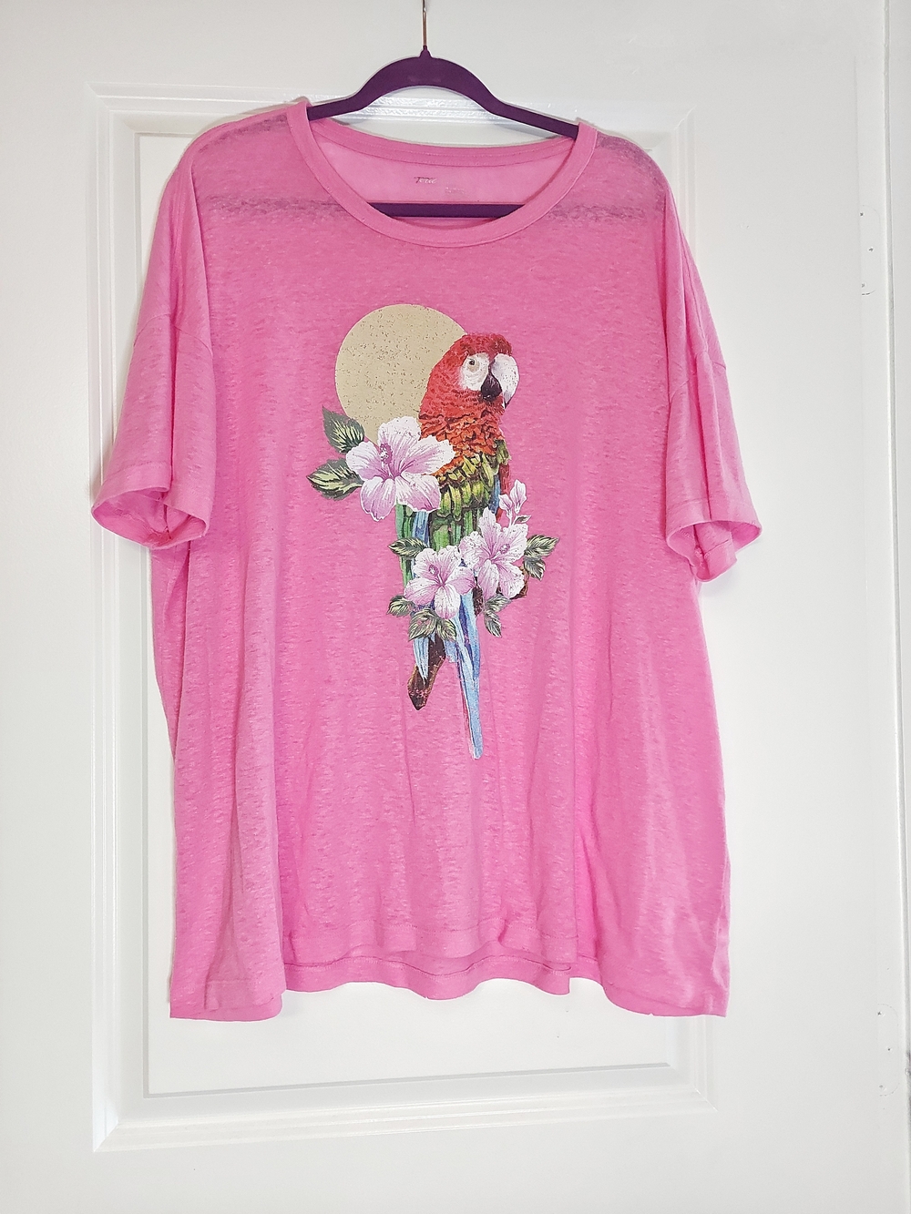 aerie Bright Pink Crewneck Tee - Linen Mix, Oversize, Dopamine